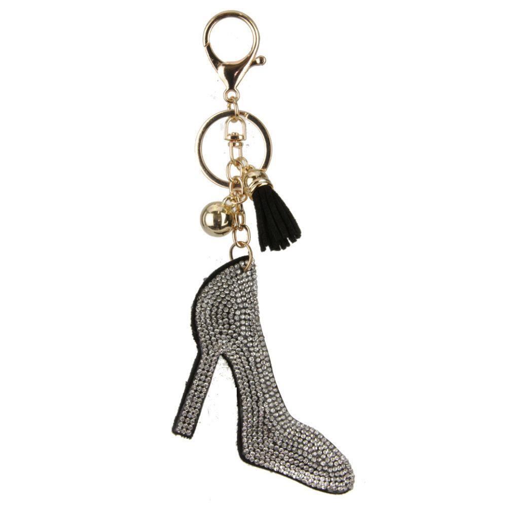 #10 FLASH Rhinestone Silver High Heel Keychain Bag Charm With Tassel